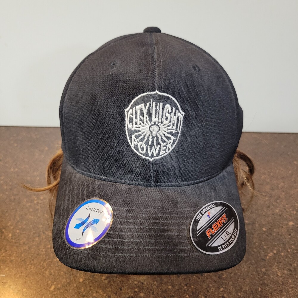 Flexfit x Yupoong Baseball Cap Mens L-XL Black Embroidered Cool & Dry Fitted Hat